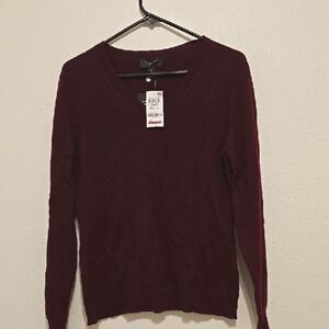 Cashmere Charter Club Women's Vneck Burgundy Sweater PL